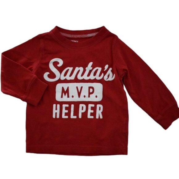 Carter's Red Santa's M.V.P. Helper Long Sleeve Tee 12 Months - Picture 1 of 5